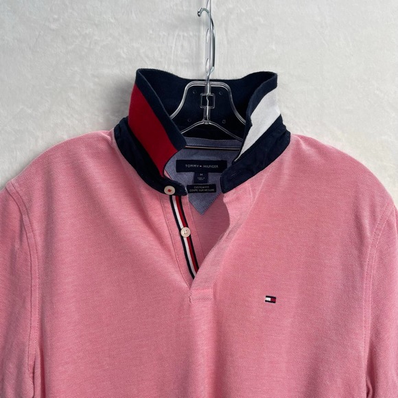 Tommy Hilfiger Custom Fit Salmon Pink Polo with Contrasting Logo Collar Medium - Picture 4 of 10